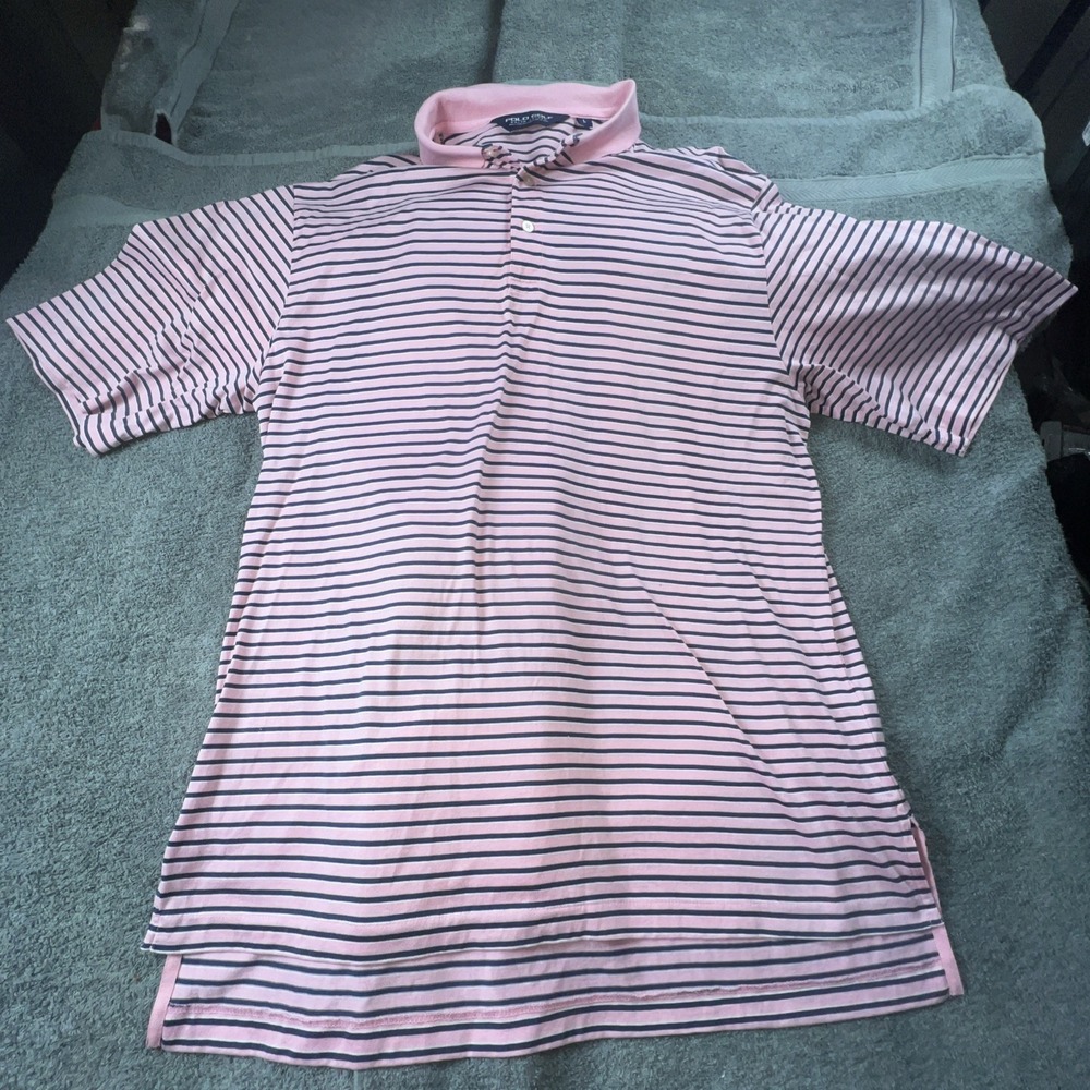 Polo Golf Ralph Lauren Shirt Adult guy Large Pink Striped Golf Rugby Mens Sz L